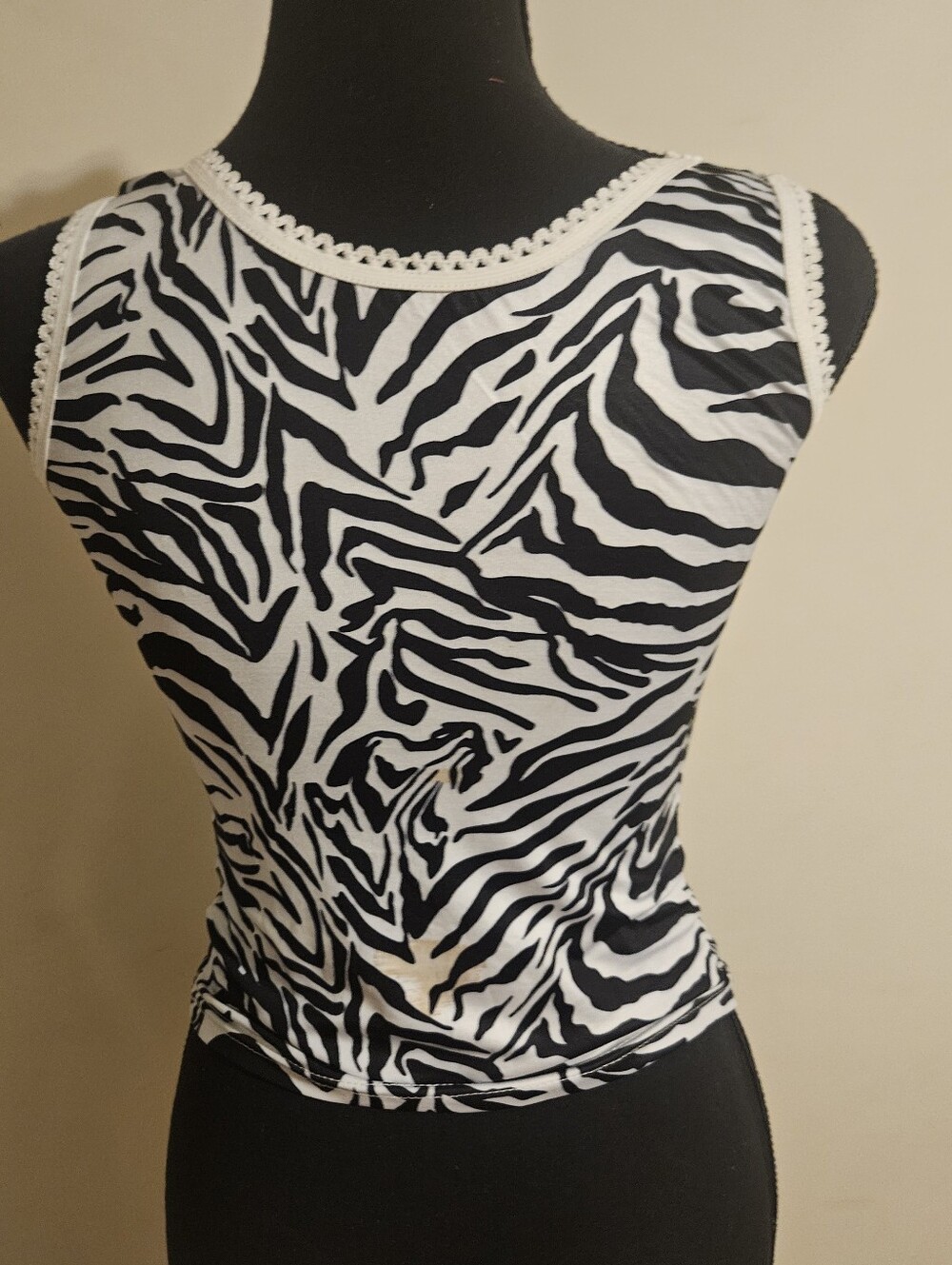 Y2K Zebra Embroidered Cropped Tank Top Black & White O-Mighty Style Streetwear S - Picture 4 of 7